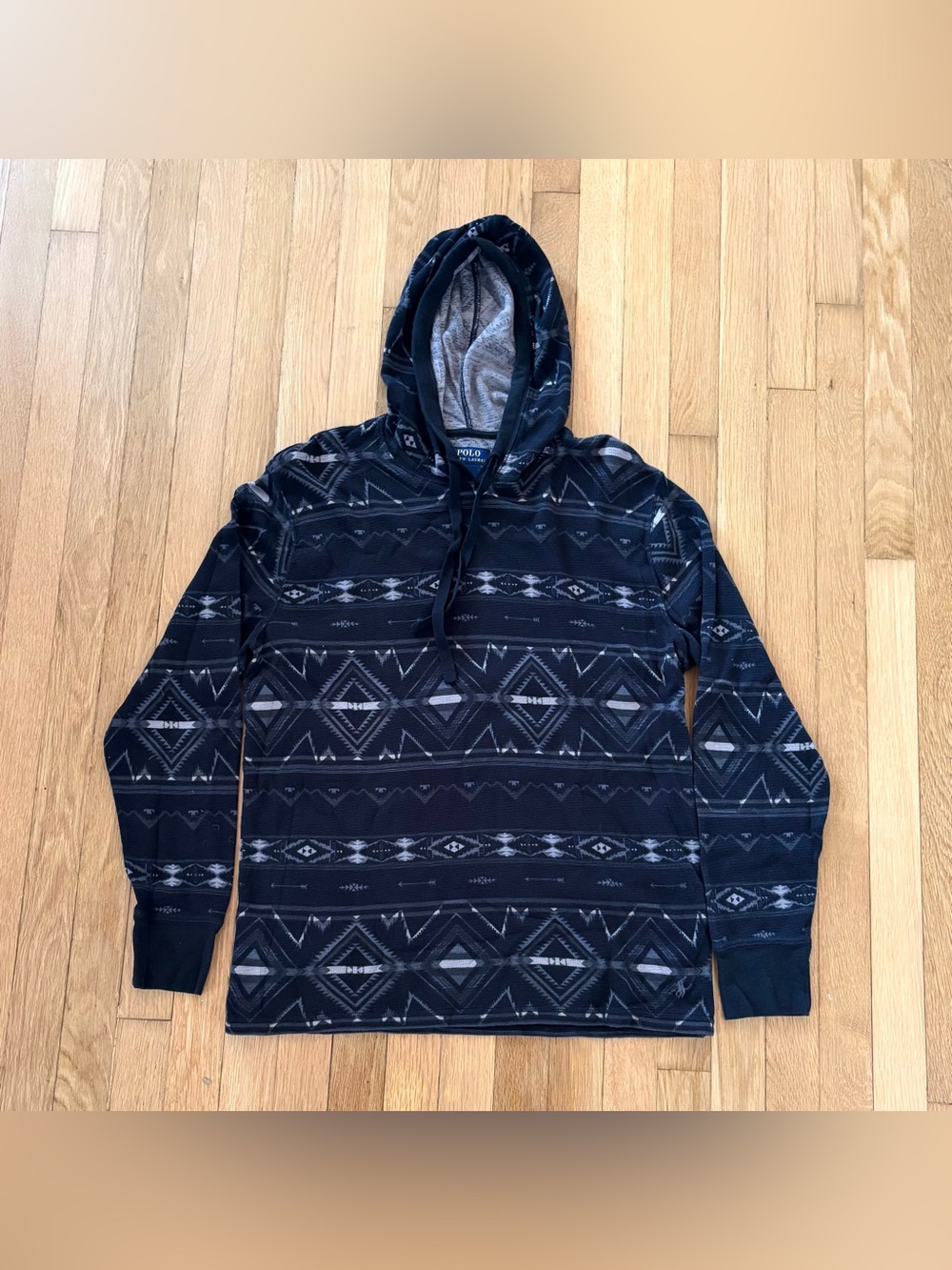 Polo Ralph Lauren Southwestern Aztec Hoodie Men L Black Vintage Style Sweatshirt